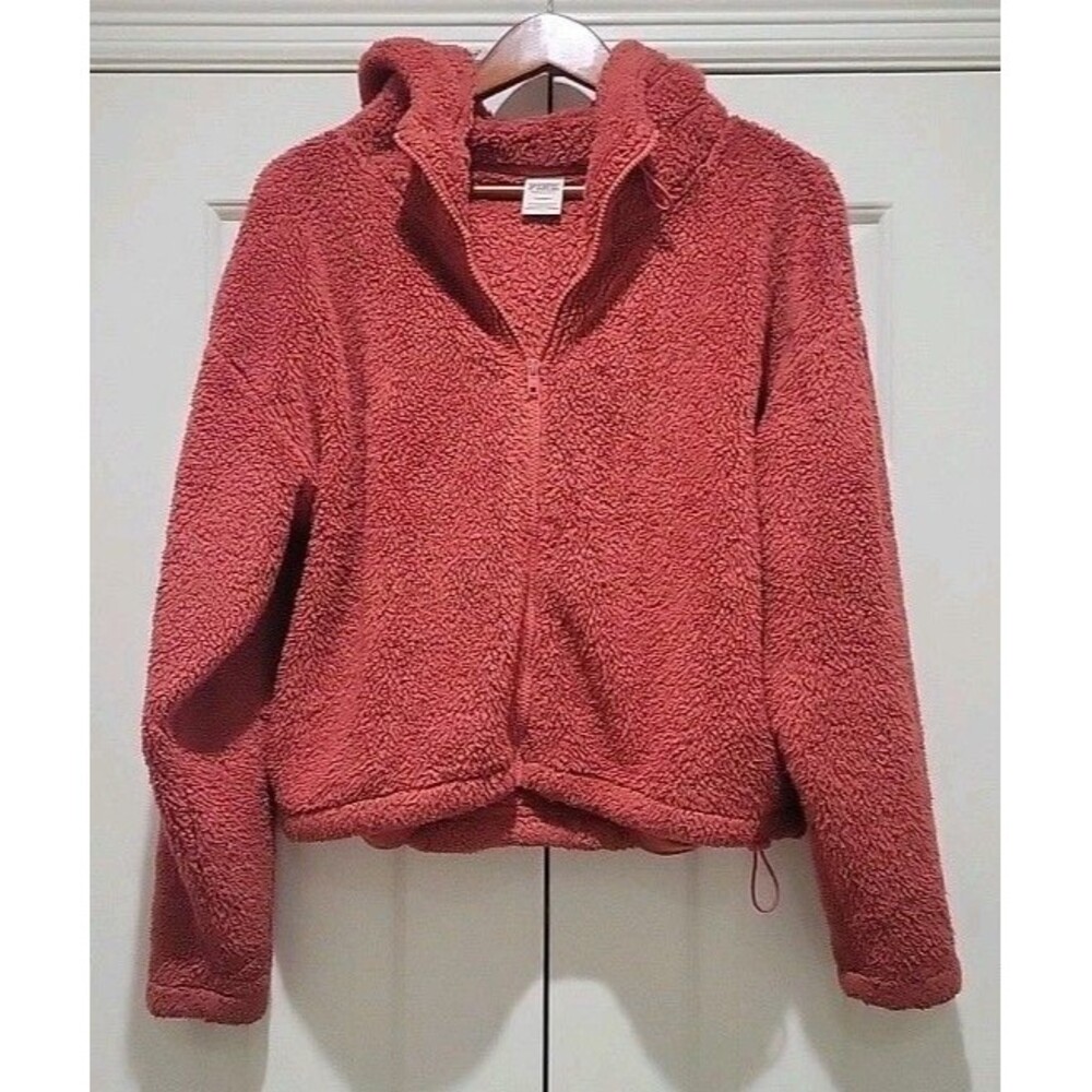 Victoria Secret Pink Jacket Womens MD Burnt Orange Sherpa Full Zip Long Sleeve